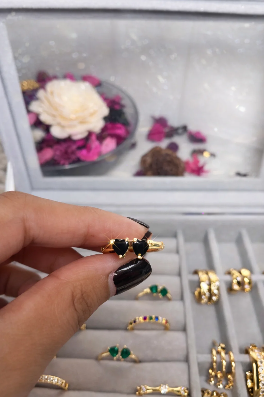 316L Stainless Steel (Premium Anti-Tarnish) Twin Heart Onyx Ring 2