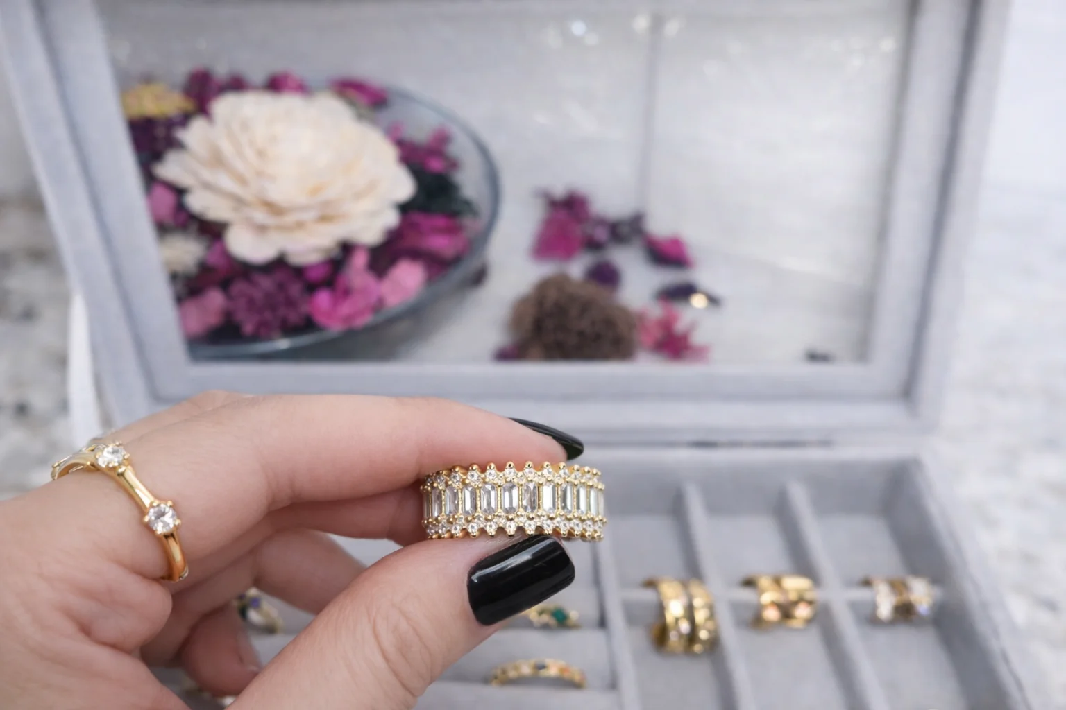 316L Stainless Steel (Premium Anti-Tarnish) Baguette AD Diamond Statement Ring