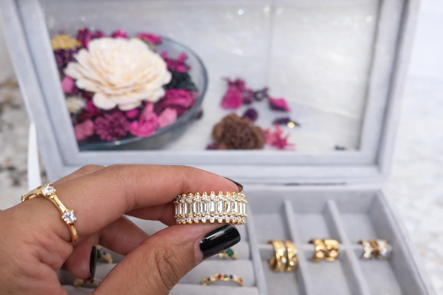 316L Stainless Steel (Premium Anti-Tarnish) Baguette AD Diamond Statement Ring 2