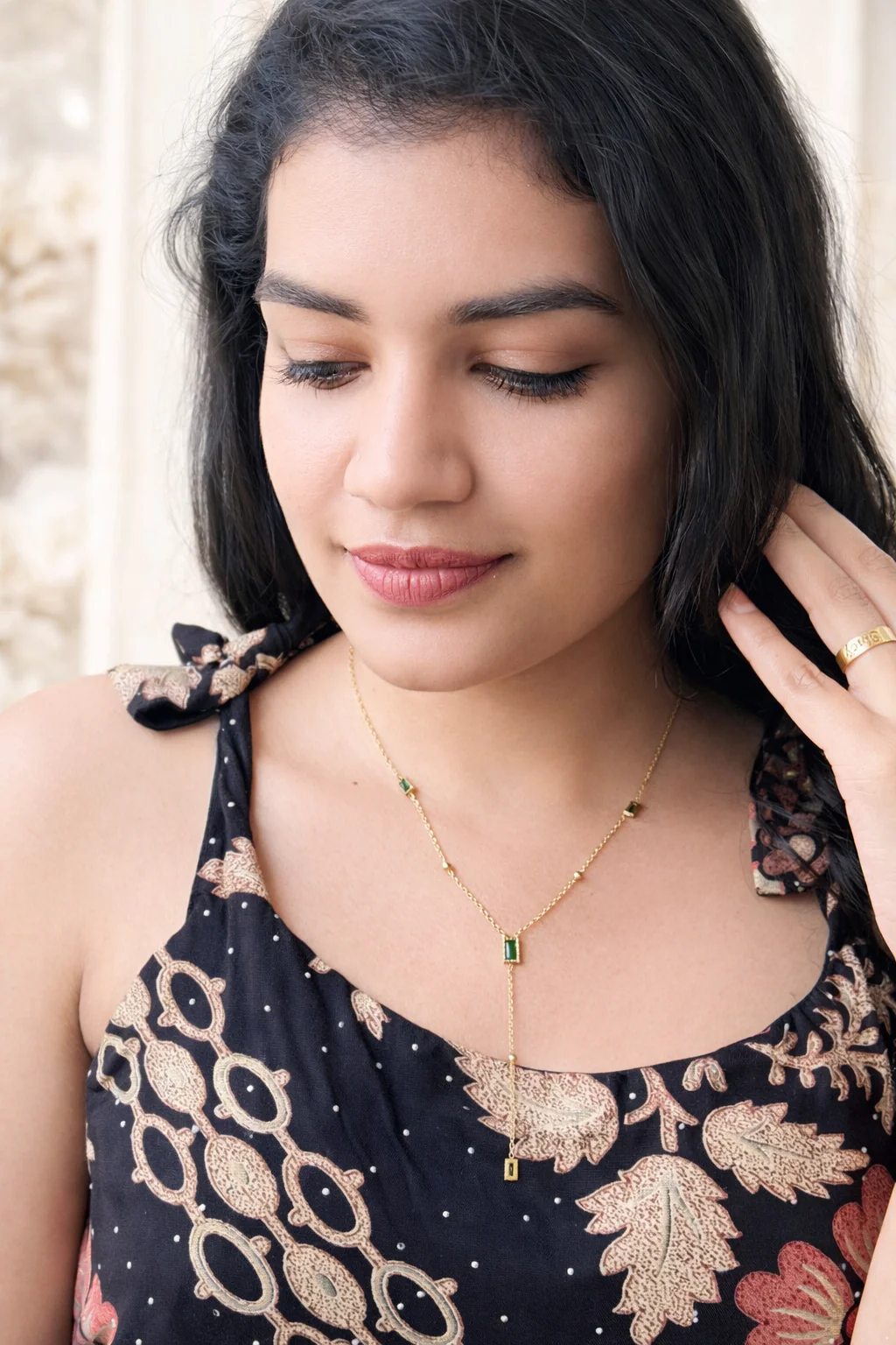 316L Anti Tarnish Emerald Y-Drop Necklace 2